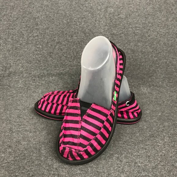 Sanuk Castaway Black Pink Stripe Slip-On Women’s 7 Sidewalk Surfer Sneakers NWT - Picture 1 of 7